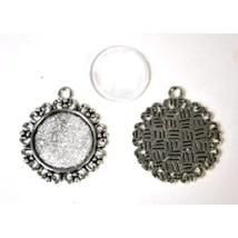 Medál kör indiai antik ezüst színű + 20 mm lencse