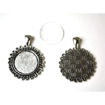 Medál kör margaréta antik ezüst színű + 20 mm lencse