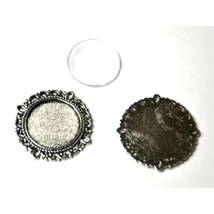 Medál kör inda antik ezüst színű + 20 mm lencse