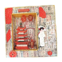 Japánmintás világító kép 3D fakeretben