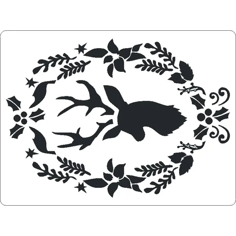 3D stencil 145*195*1 mm, szarvasfej karácsonyi koszorúval