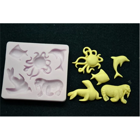 Marcipán/fondant mintázó, szilikon,  óceán állatai (5-ös)